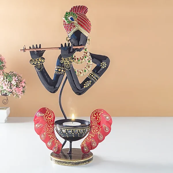 Krishna T Light Candle Holder Blue & Pink